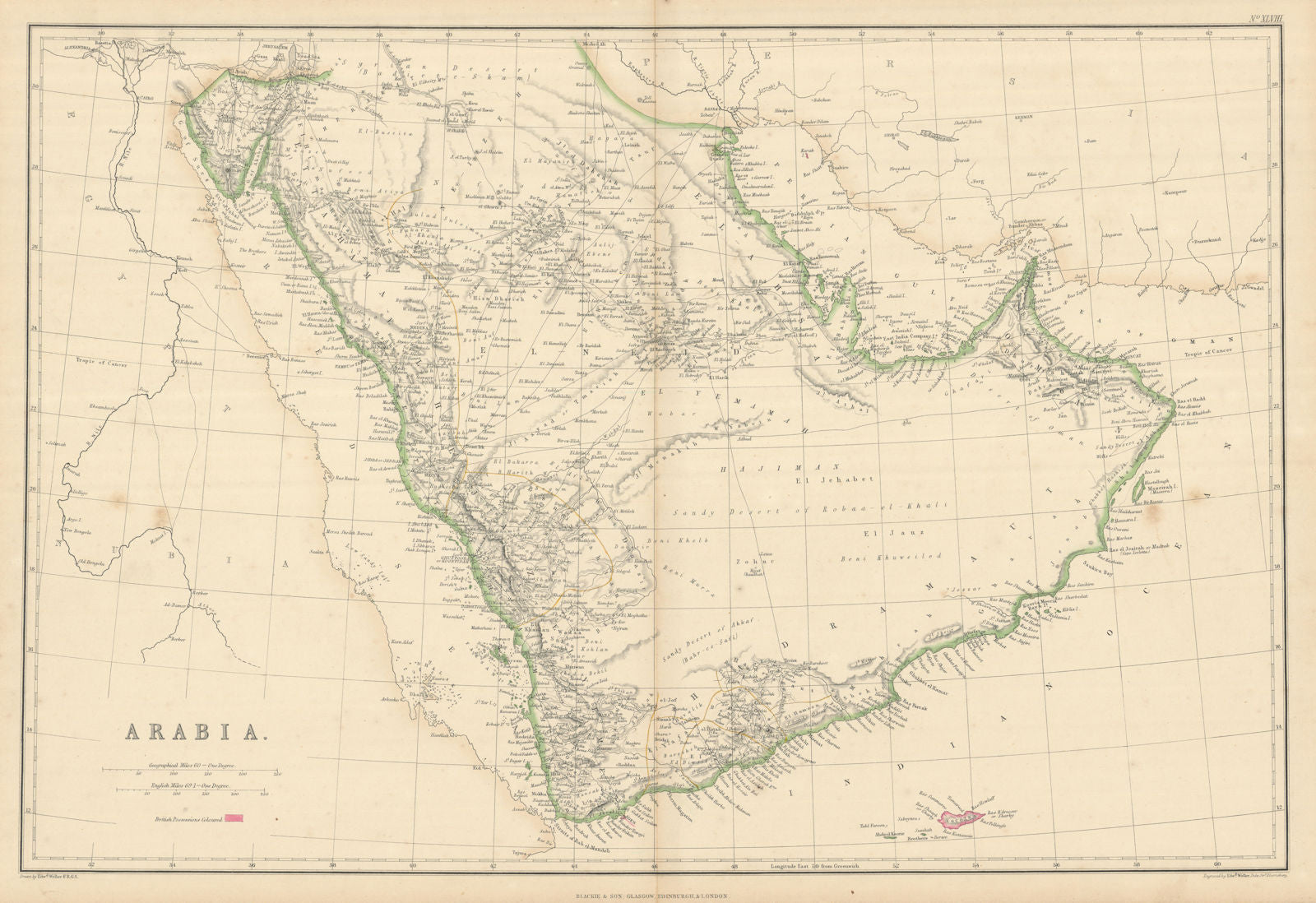 Arabia, Red Sea & Persian Gulf Debai/Dubai Abou Thubbi/Abu Dhabi WELLER 1860 map